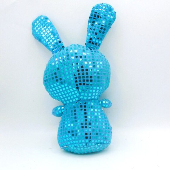 Silver Disco Ball Bunny Plush /W Glasses Sparkly Blue Silver Fun Gift For Kids O - Picture 5 of 5